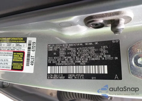 2008 Toyota Tundra Limited 5.7L V8 z USA, uszkodzony, nr VIN 5TBDV58198S491778